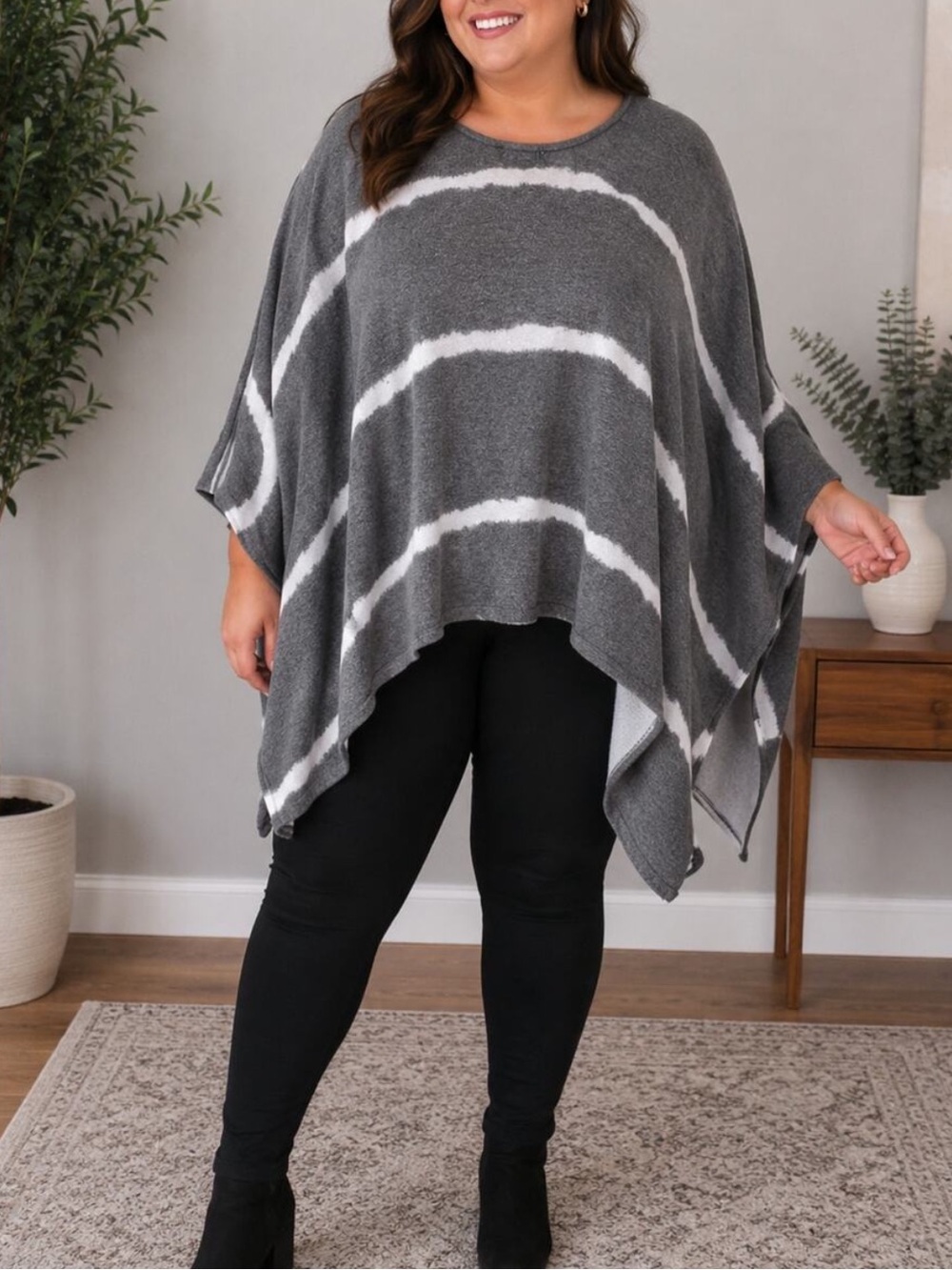 Striped oversized dolman handkerchief hem top sz L